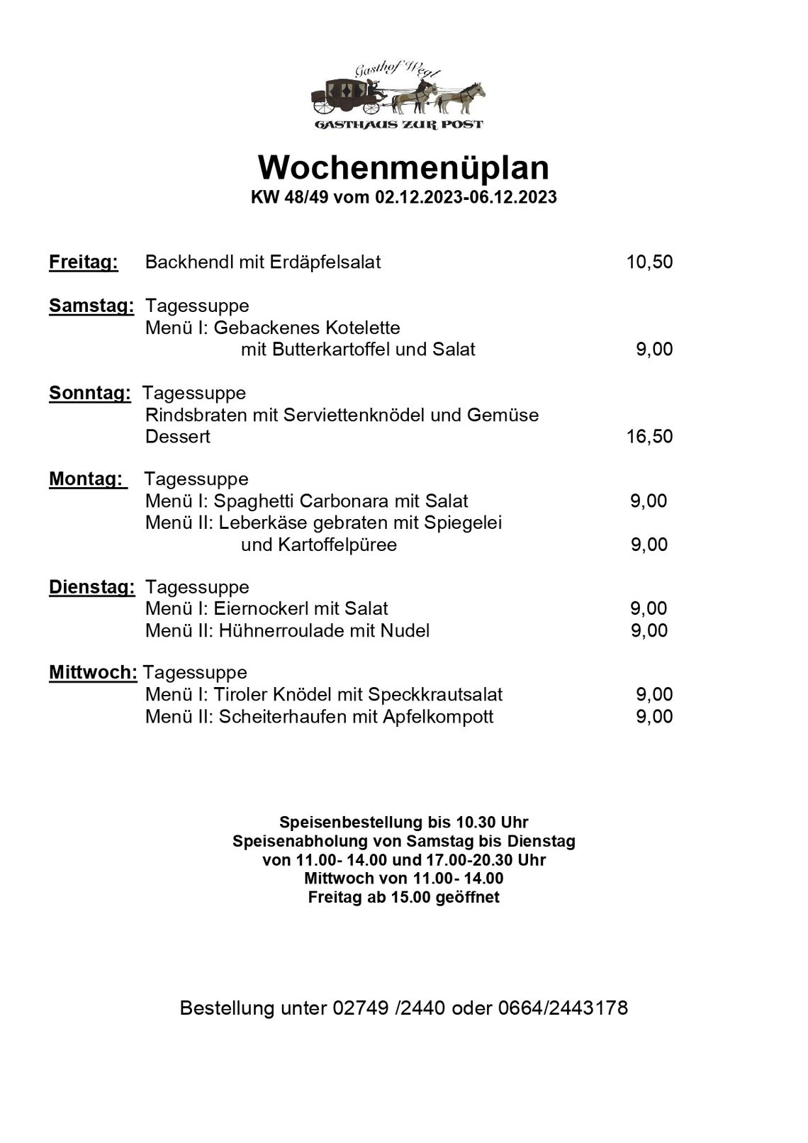 Wochenmenüplan